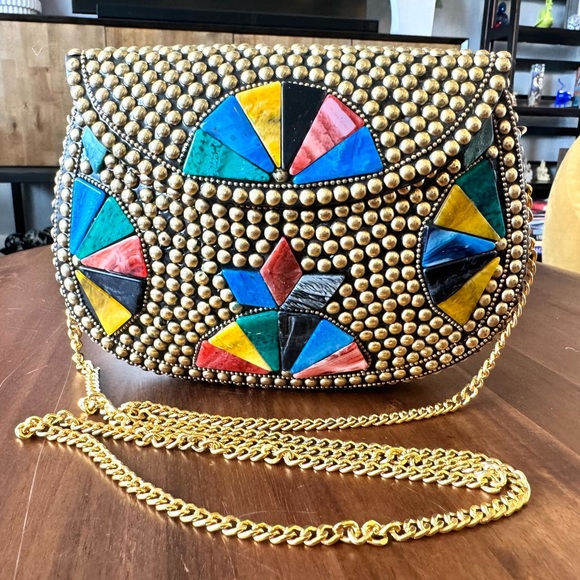 Artisan Nepal Studded Mosaic Colorful Hard Case Bag - Picture 1 of 8